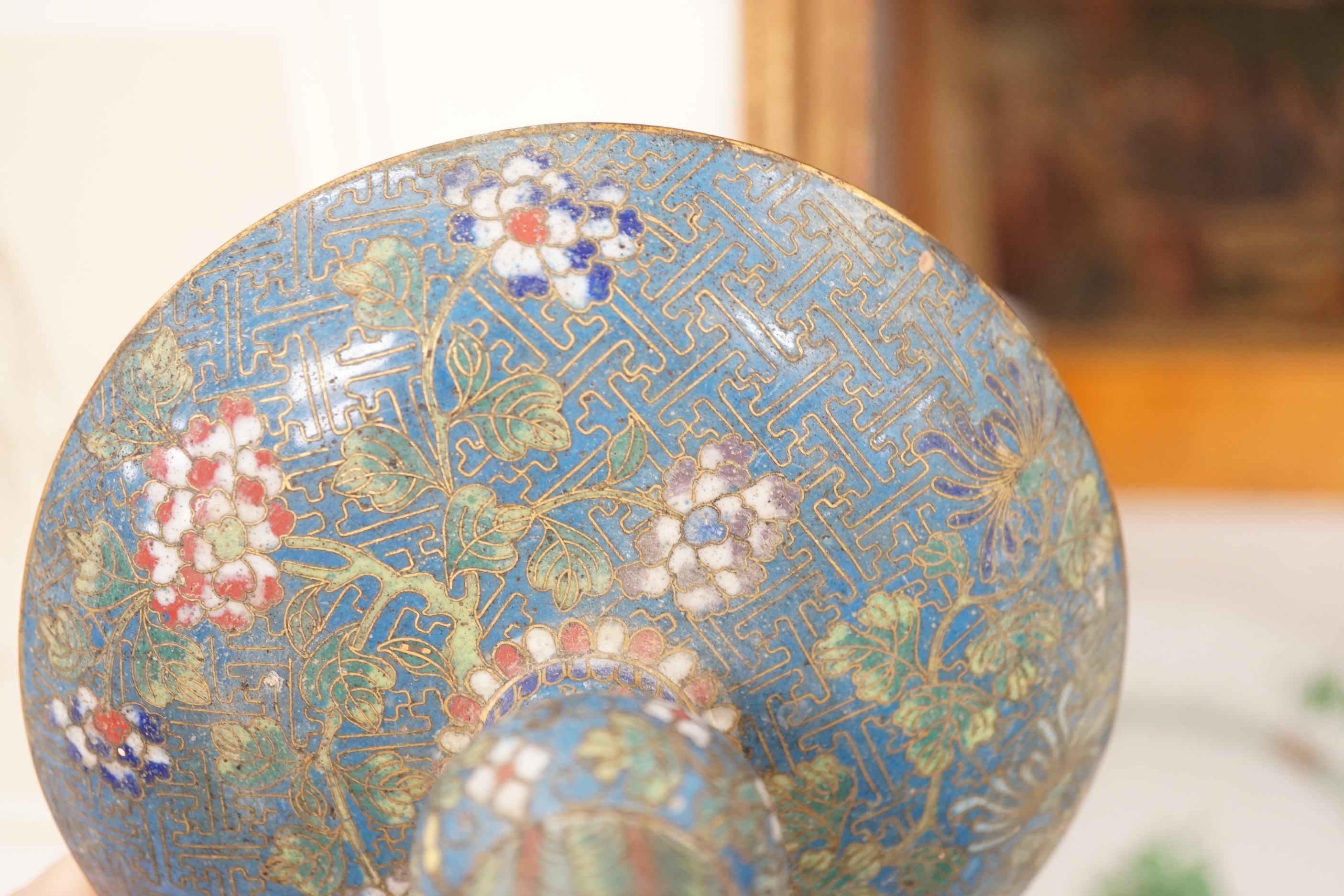 A Chinese cloisonné enamel stem dish, late 19th century, 8cm high
